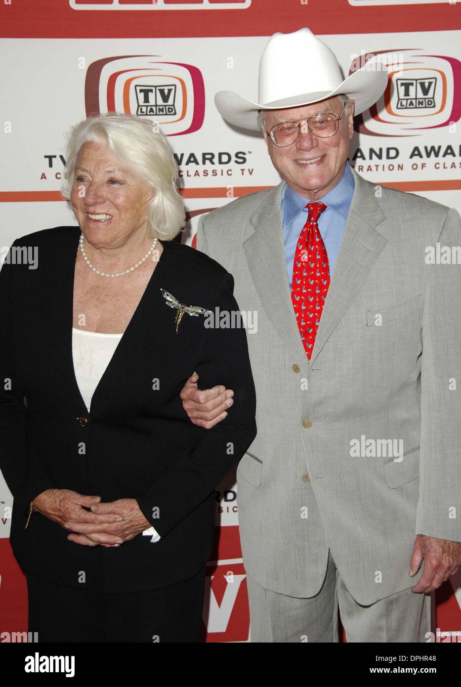 Mar. 19, 2006 - Hollywood, California, U.S. - SANTA MONICA, CA MARCH 19, 2006 (SSI) - -.Actor Larry Hagman and his wife Maj Axelsson pose for photographers, during the 2006 TV LAND AWARDS, held at the Barker Hanger, on March 19, 2006, in Santa Monica, California.   / Super Star Images.  -   K47283MG(Credit Image: © Michael Germana/Globe Photos/ZUMAPRESS.com) Stock Photo