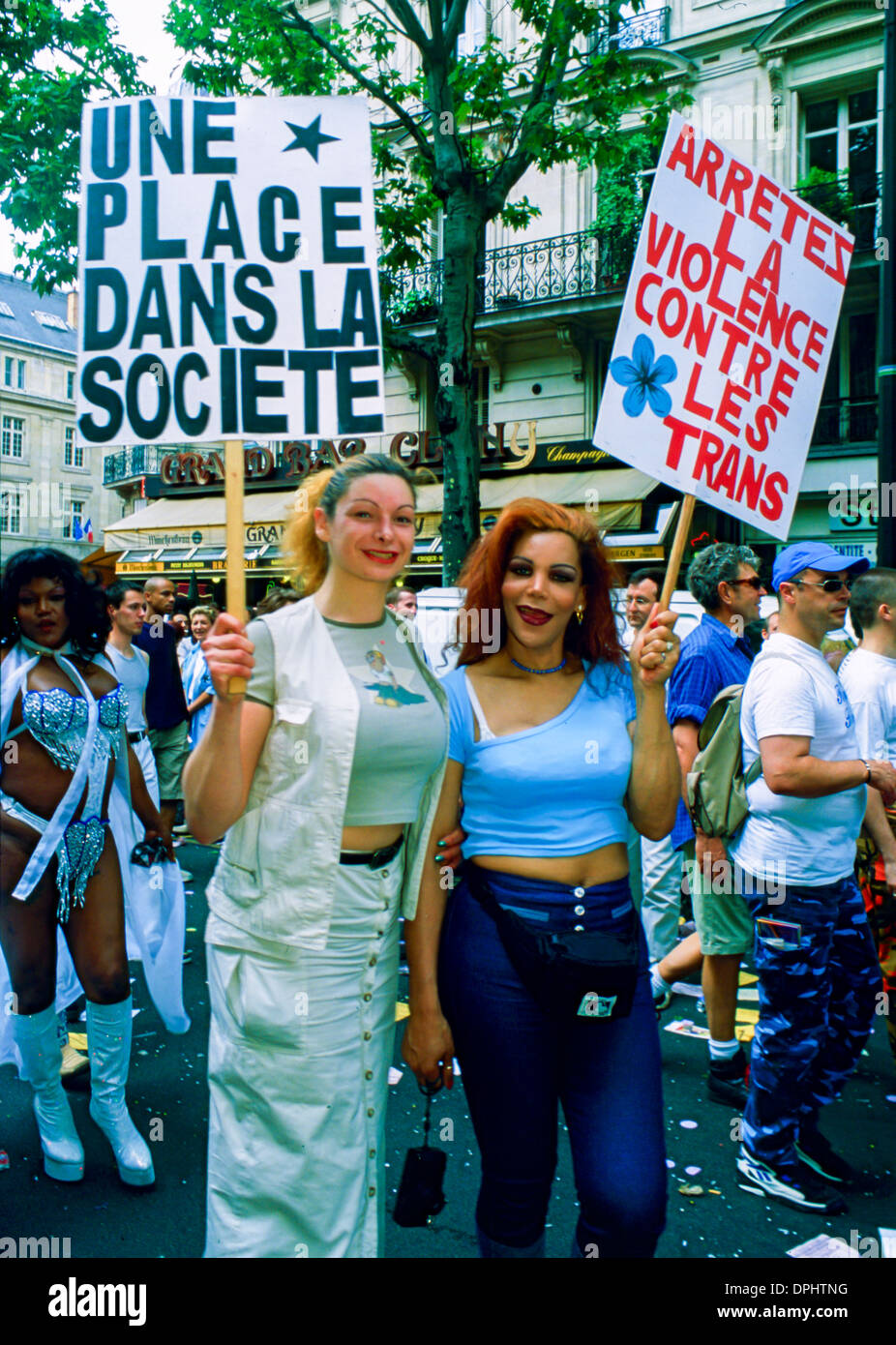 Paris, France, Gay Pride March Parade, Transsexuals, Transgenders women with signs Marching