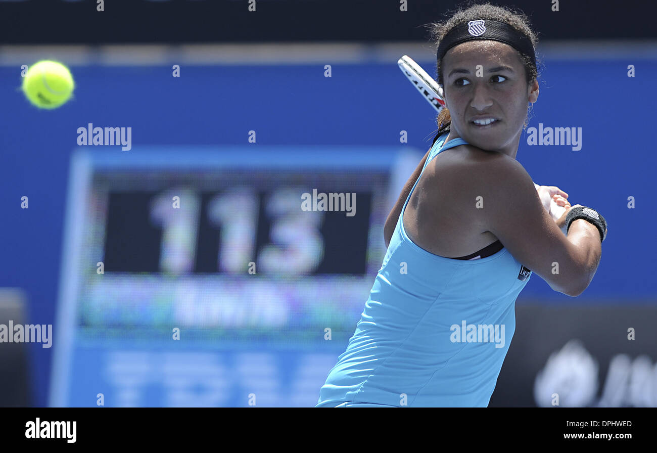 Melbourne, Victoria, Australia. 11th Jan, 2014. HEATHER WATSON (GBR) in action during her victory over Irina Falconi (USA) in their Womens Singles Third Qualifying Round match today - HEATHER WATSON (GBR) def Irina Falconi (USA) 6-4 7-6 (7-1) © Andrew Patron/ZUMAPRESS.com/Alamy Live News Stock Photo