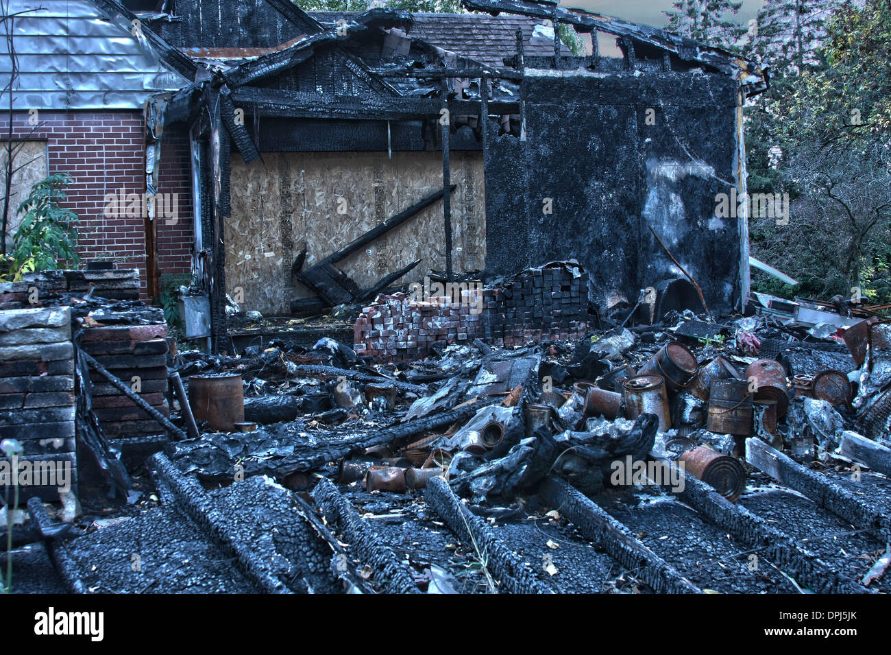 HDR image of a burnt down house and garage Stock Photo Alamy
