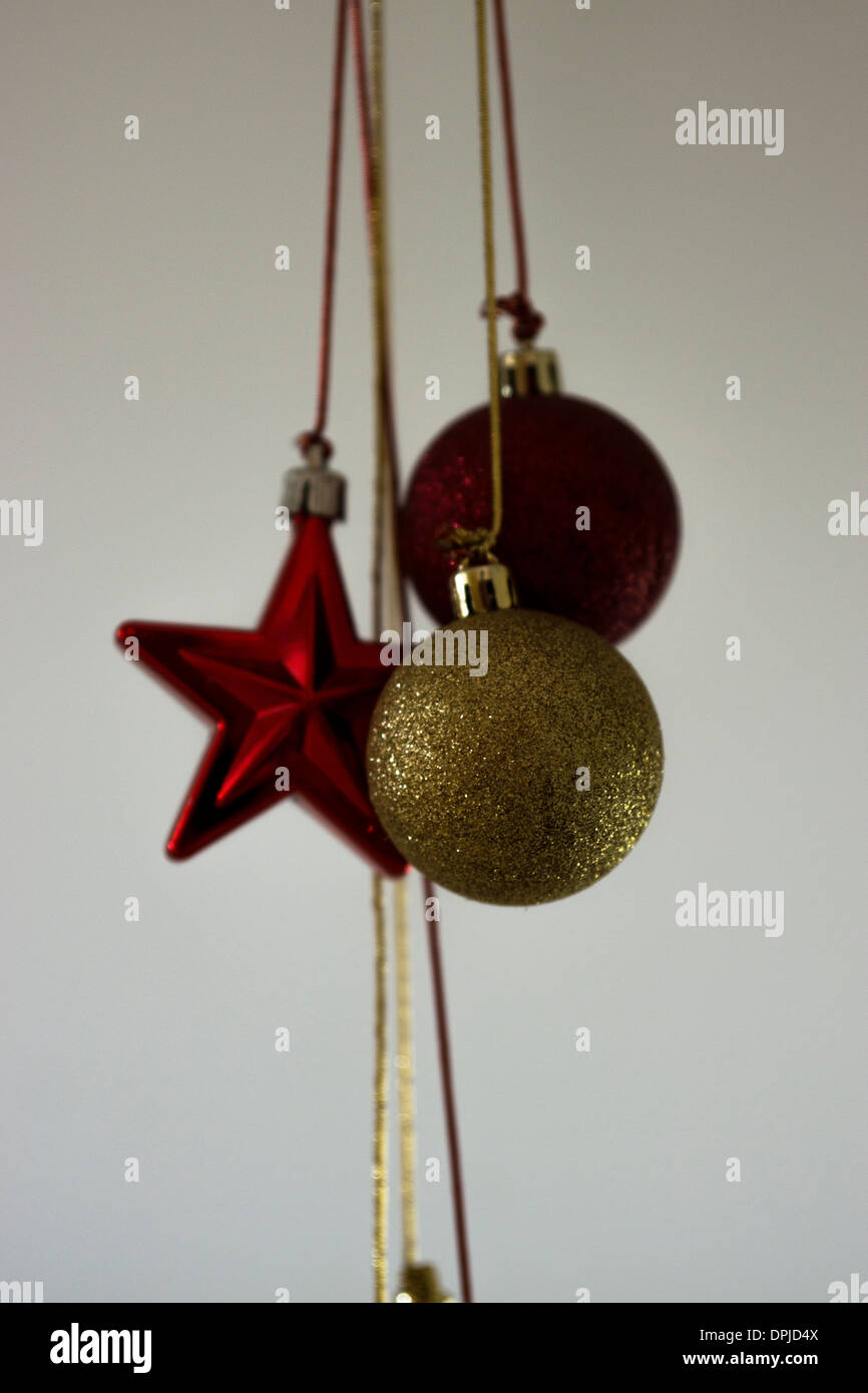 hanging string decorations sliver gold red white Stock Photo