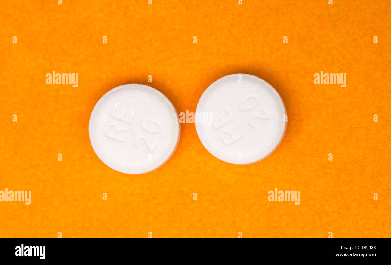 Atenolol (Tenormin) pills, used as a beta blocker. Stock Photo