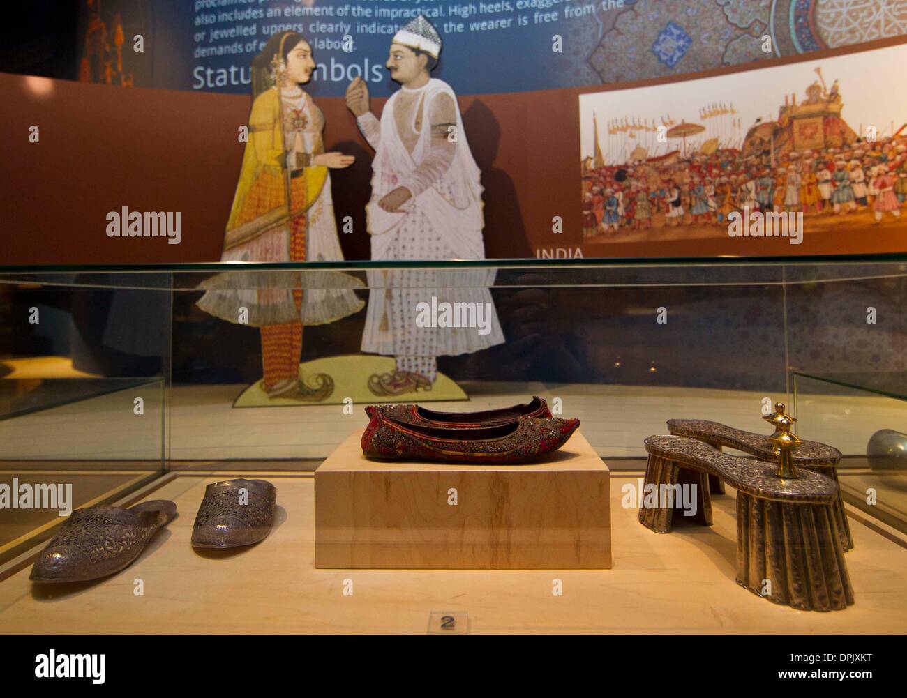 Toronto. 15th Jan, 2014. Photo taken on Jan. 14, 2014 shows Indian traditional shoes displayed at the Bata Shoe Museum in Toronto, Canada. As one of the largest shoe museums in the world, the Bata Shoe Museum collects more than 12,000 pairs of shoes. © Zou Zheng/Xinhua/Alamy Live News Stock Photo