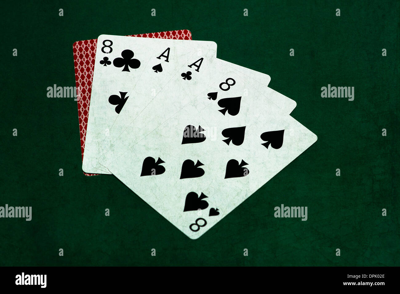 Poker Hands Dead Man's Hand 2. Closeup view of five playing cards