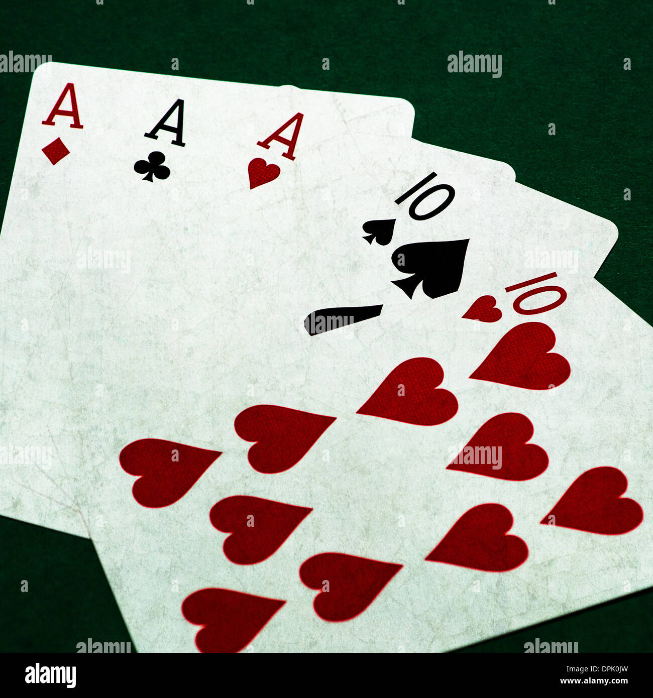 Poker Hands Full House 2. Closeup view of five playing cards forming