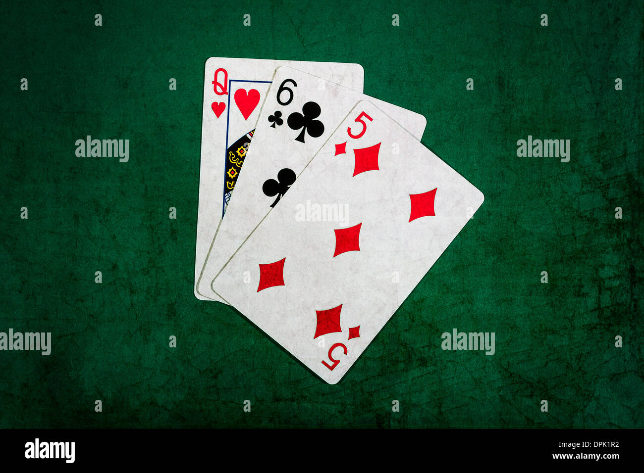 Blackjack combination of twenty one scores. Queen, six and five Stock Photo Alamy