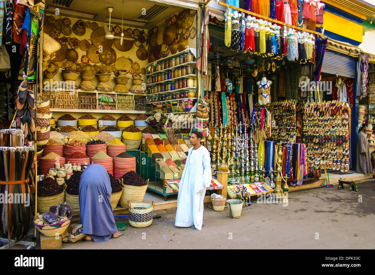 Pedestrian market along street in Aswan, Egypt. Stock Photo