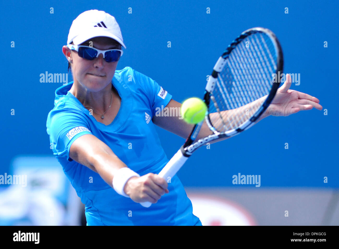 Melbourne, Australia. 15th Jan, 2014. Kirsten Flipkens of Belgium in action on day three of the Australian Open from Melbourne Park. Credit:  Action Plus Sports/Alamy Live News Stock Photo