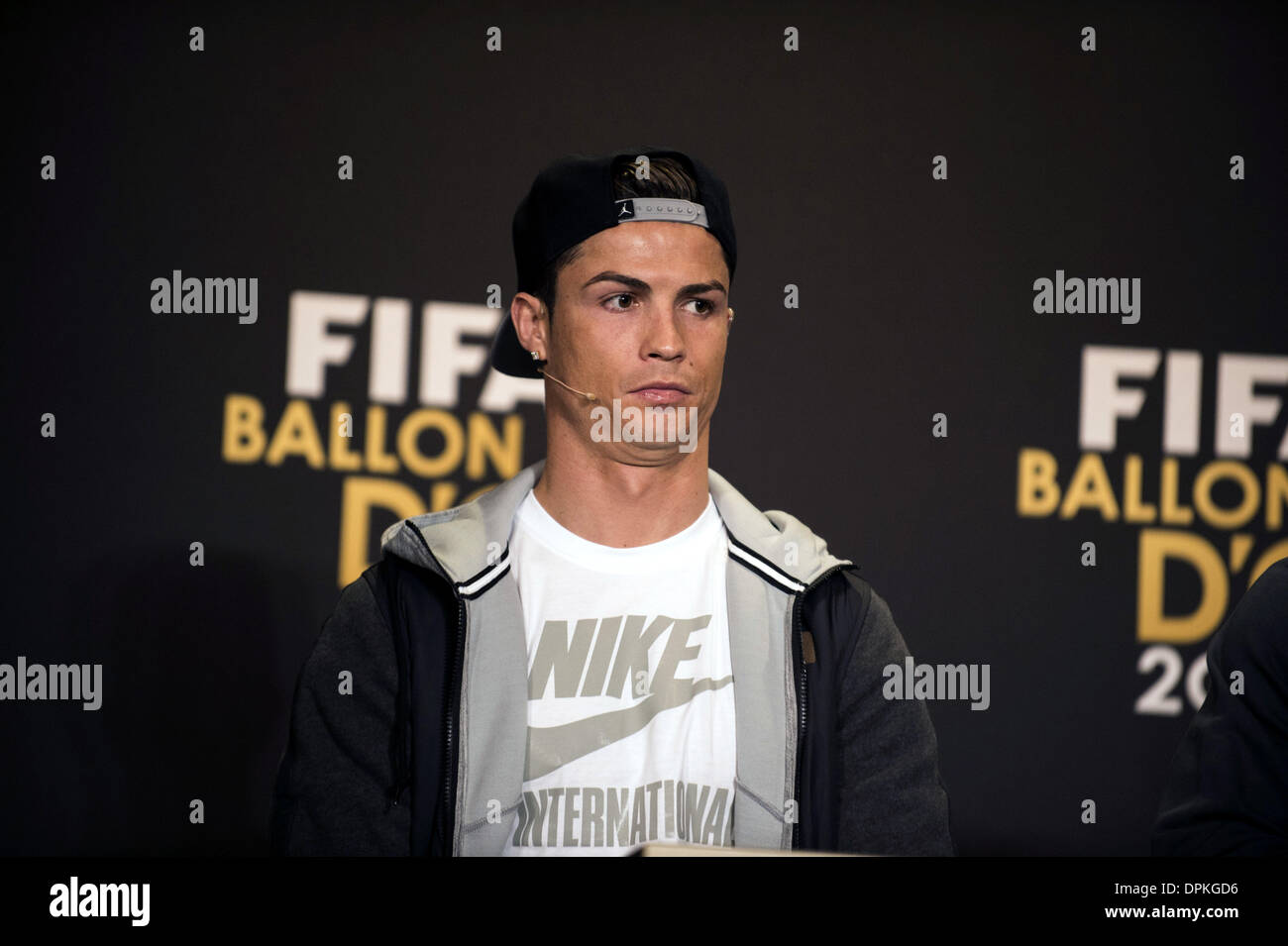 Zurich, Switzerland. 13th Jan, 2014. Cristiano Ronaldo Football / Soccer :  FIFA Ballon d'Or nominees press conference during the FIFA Ballon d'Or 2013  Gala at Kongresshaus in Zurich, Switzerland . Credit: Maurizio