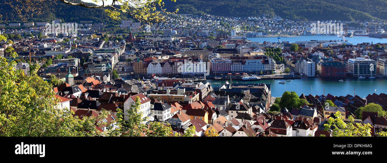 Rooftops of Bergen City, from Mount Floyen, Hordaland region, Norway ...