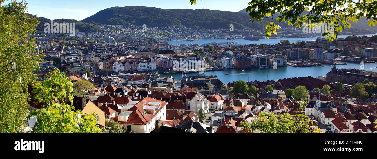 Rooftops of Bergen City, from Mount Floyen, Hordaland region, Norway ...