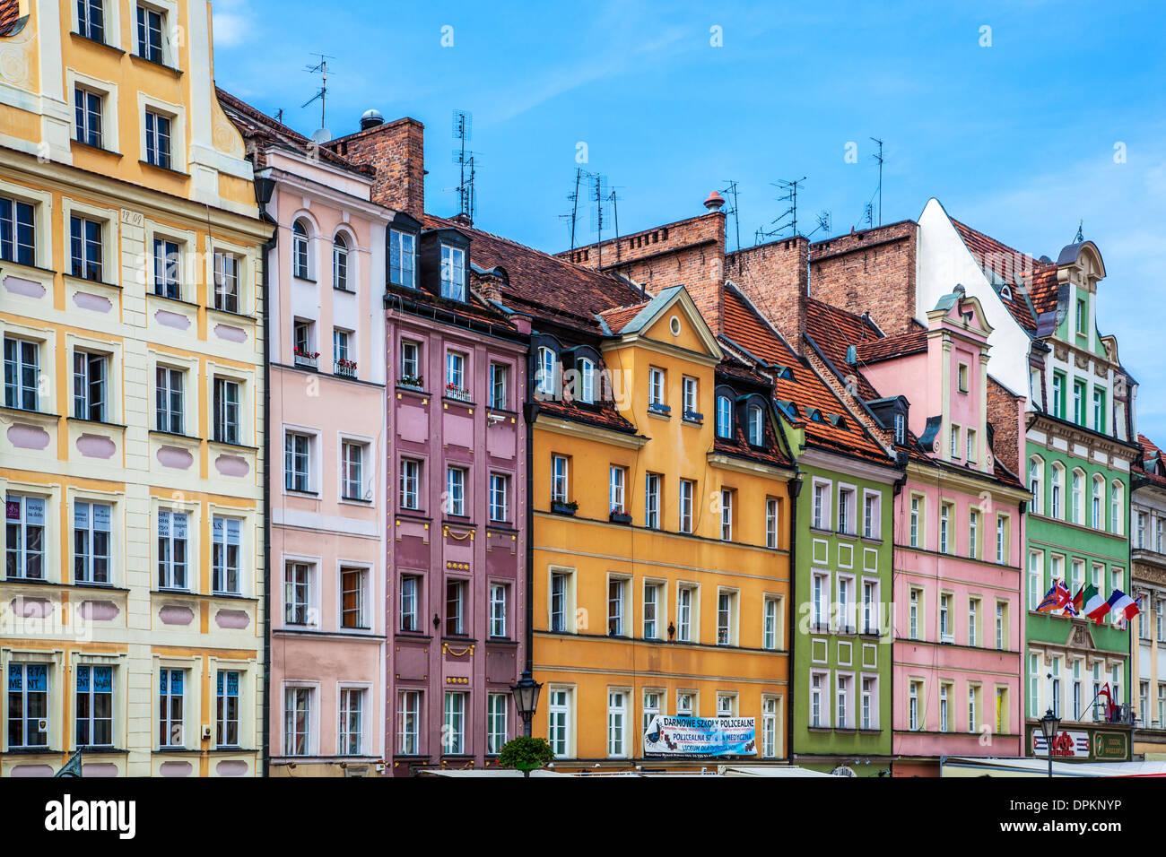 Colourful medieval houses in Wroclaw's old town Market Square or Rynek