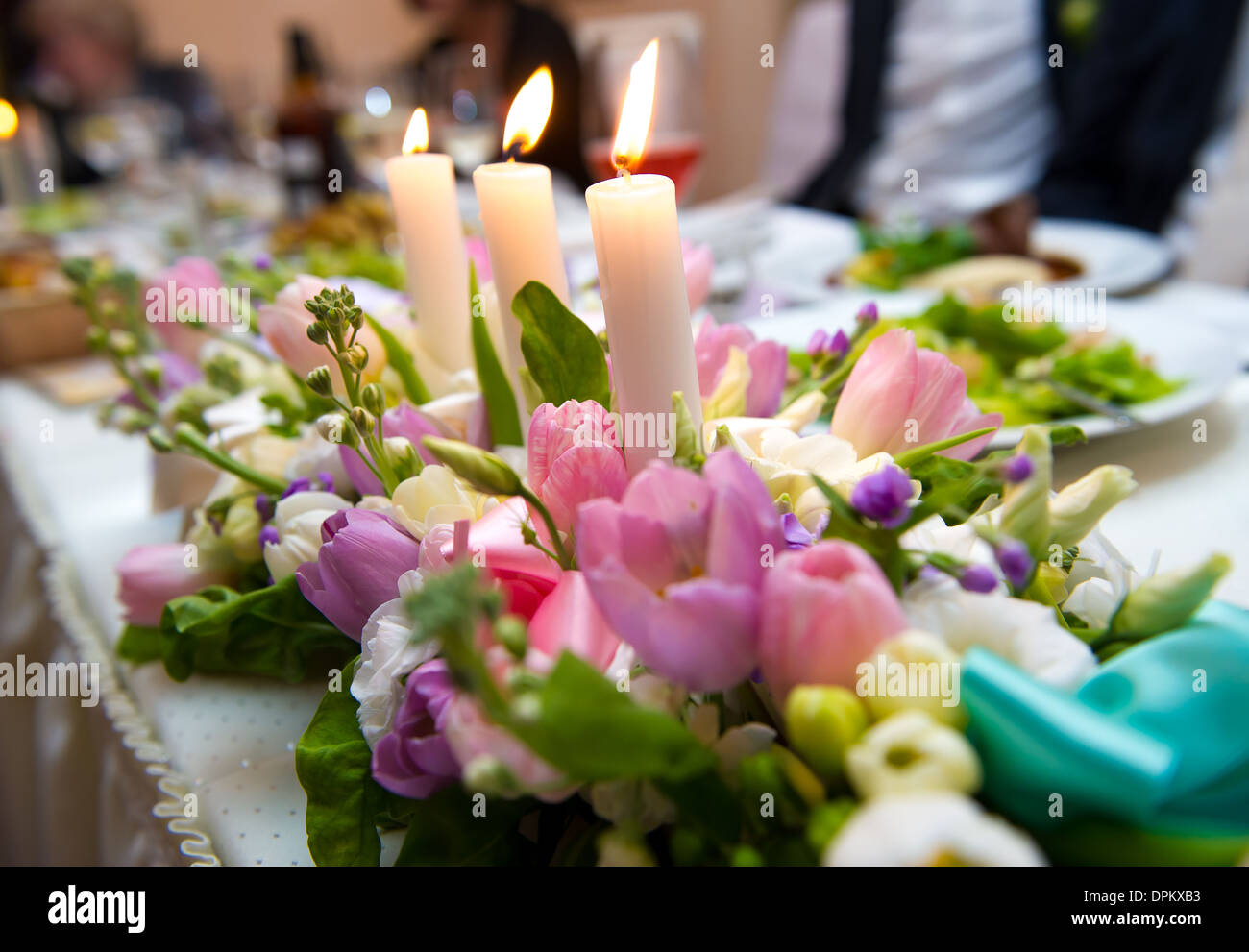 Wedding decoration with flowers and candles Stock Photo - Alamy