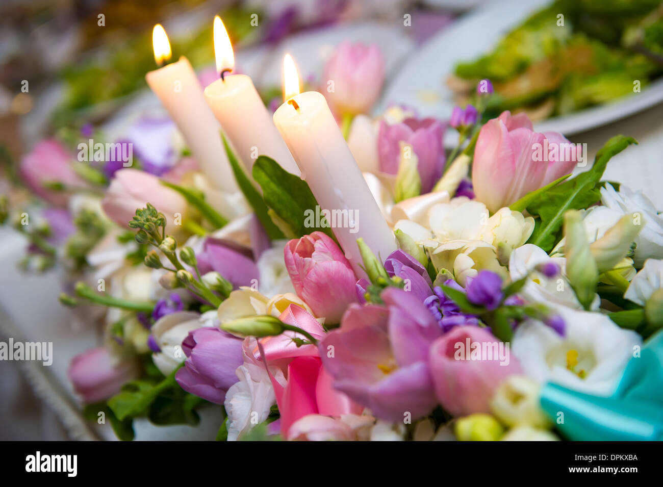 Wedding decoration with flowers and candles Stock Photo - Alamy