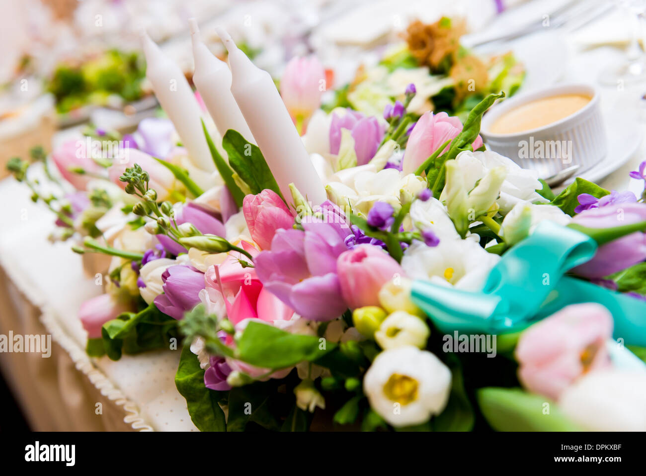 Wedding decoration with flowers and candles Stock Photo - Alamy