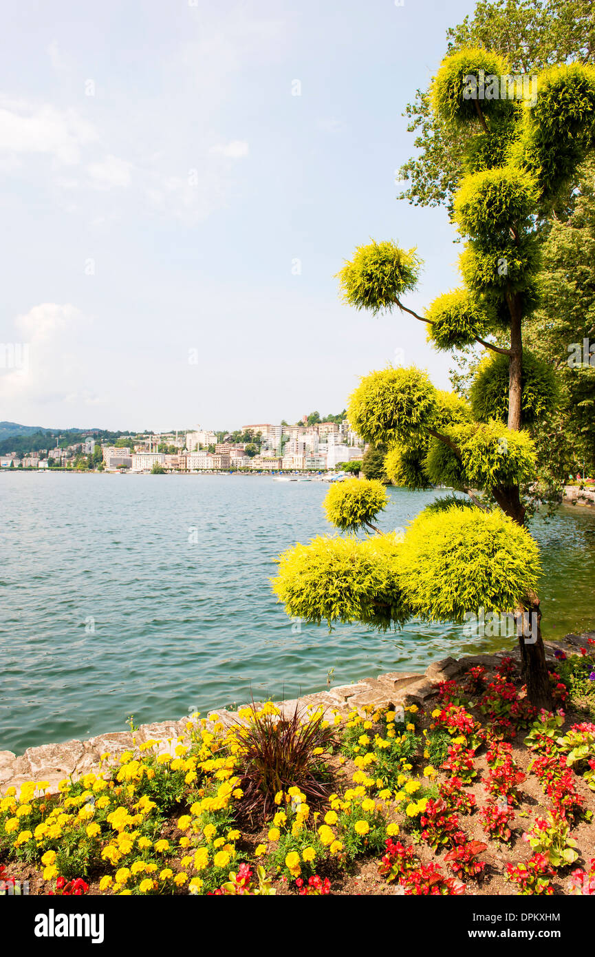 Gardens on Lake Lugano, Switzerland Stock Photo