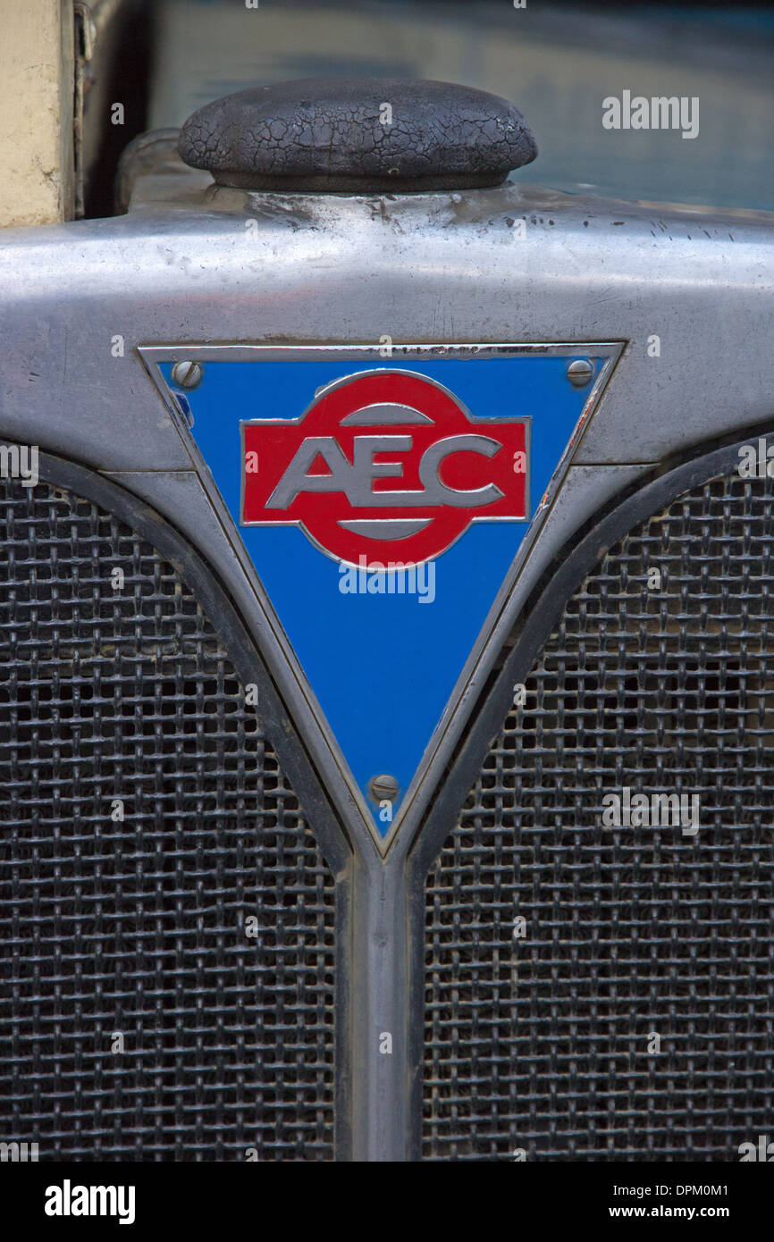 Radiator logo on1947 AEC Regent III bus operated by Bradford Corporation Stock Photo