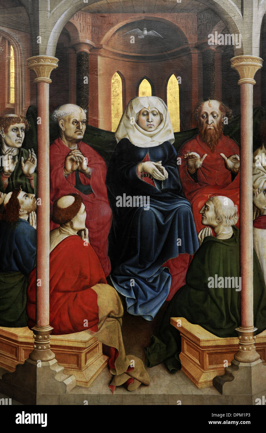 Hans Multscher (1400-1467). German painter. Wurzach Altarpiece, 1437. Pentecost. Gemaldegalerie. Berlin. Germany. Stock Photo