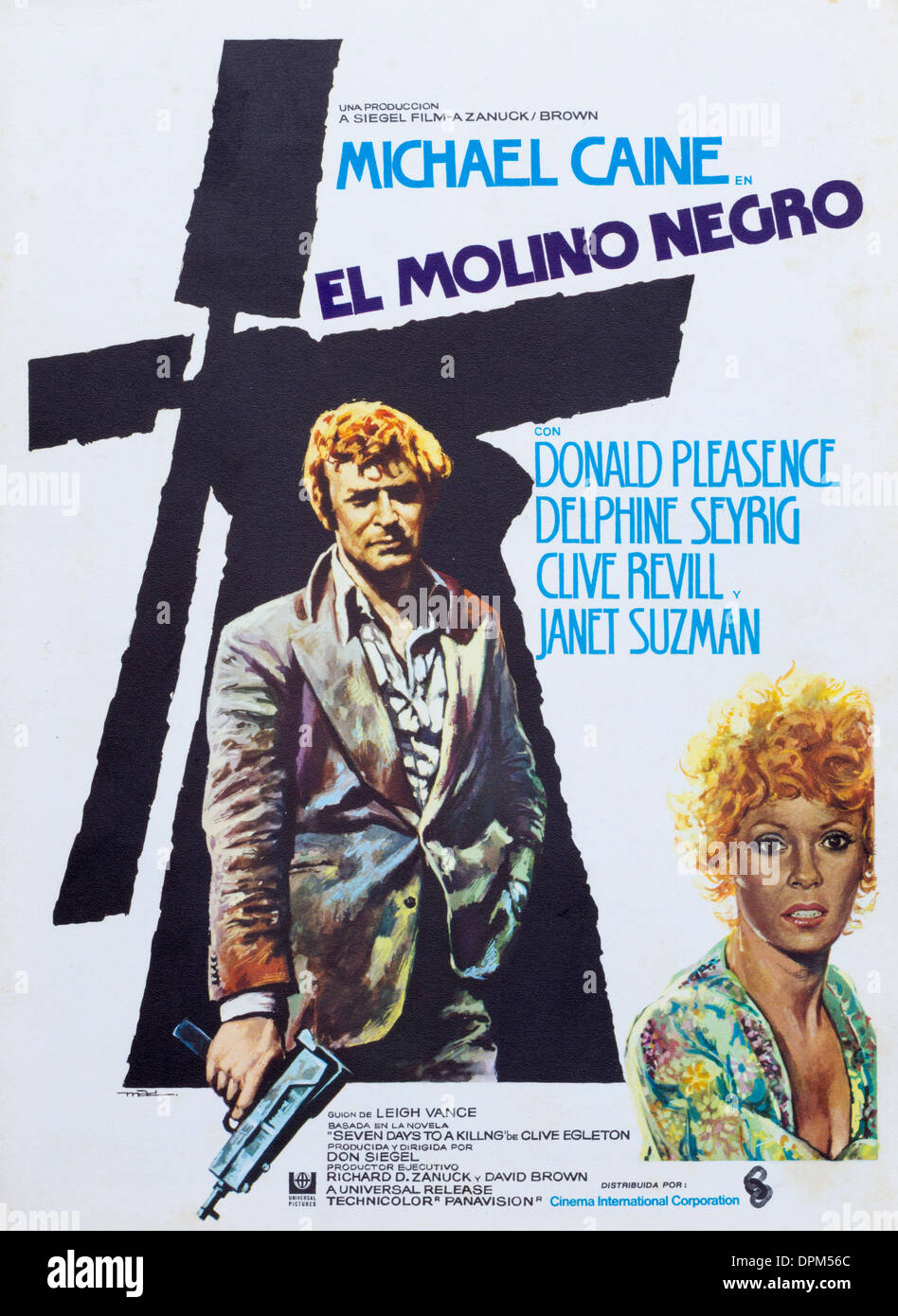 Spanish film poster for The Black Windmill ( El Molino Negro ) starring Michael Caine, directed by Don Siegel Stock Photo