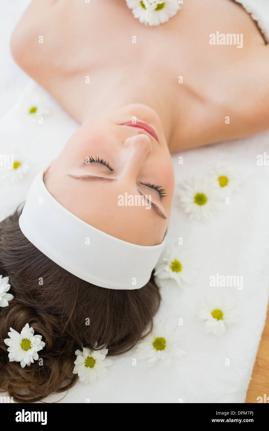 Beautiful woman with eyes closed in beauty salon Stock Photo - Alamy