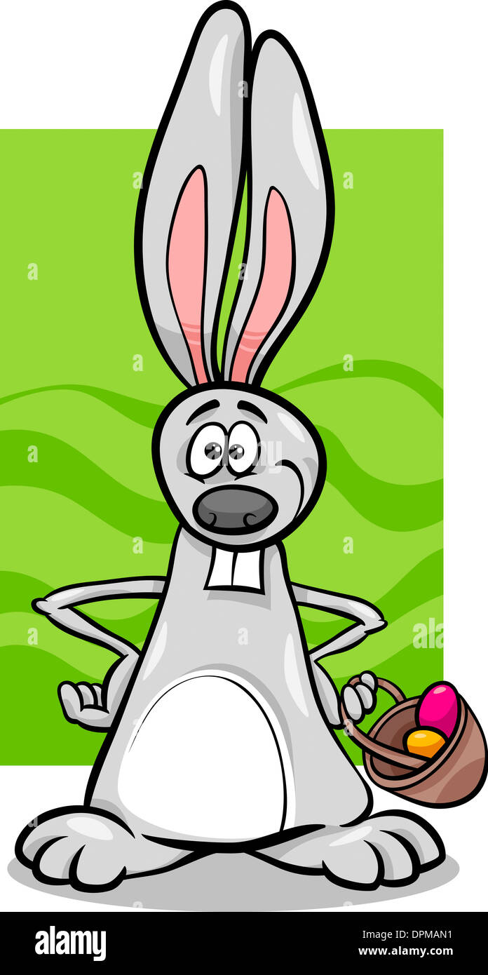 Cartoon Illustration of Funny Easter Bunny with Eggs in the Basket Stock  Photo - Alamy