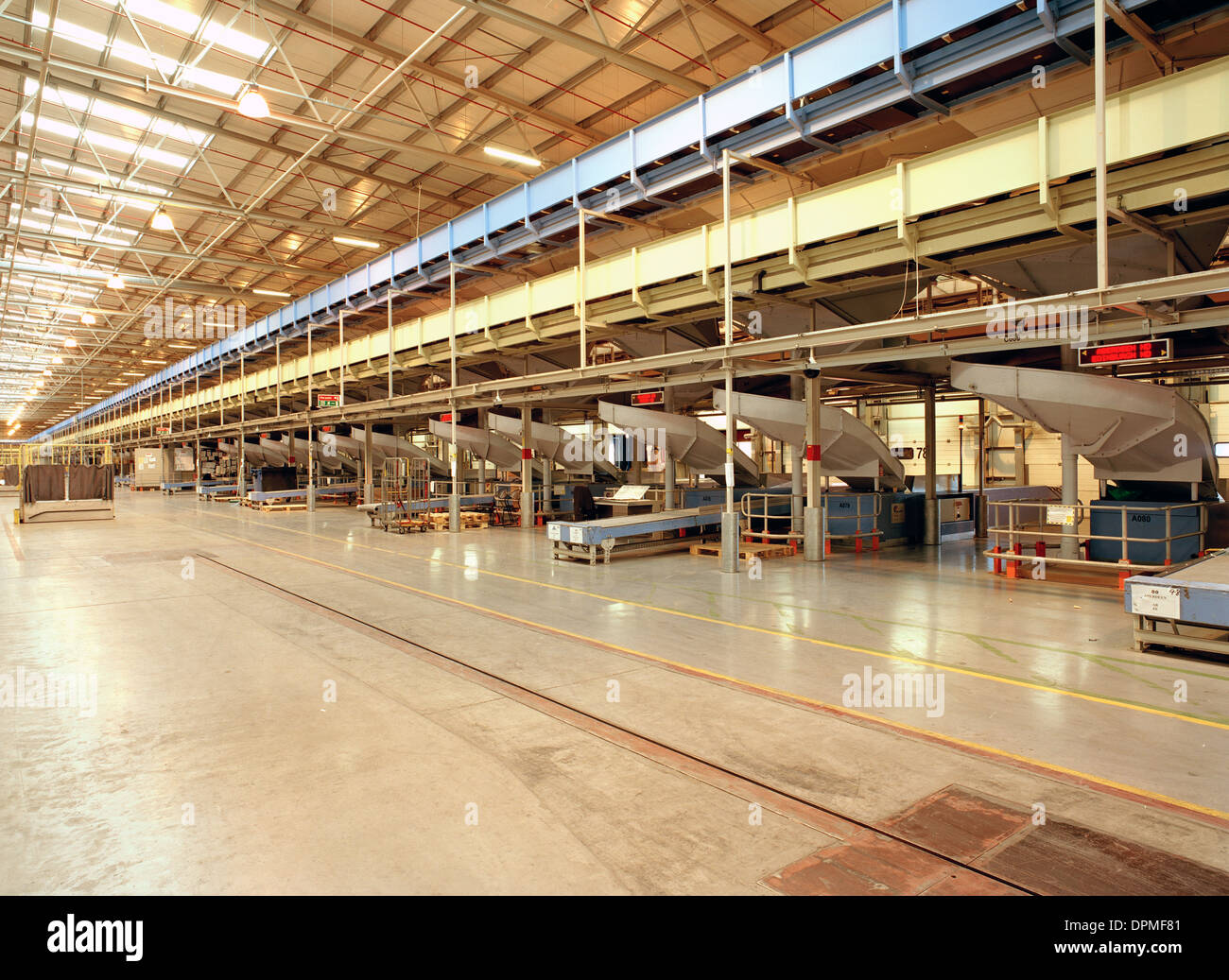The modern interior of the Parcel Force Distribution center in Stock