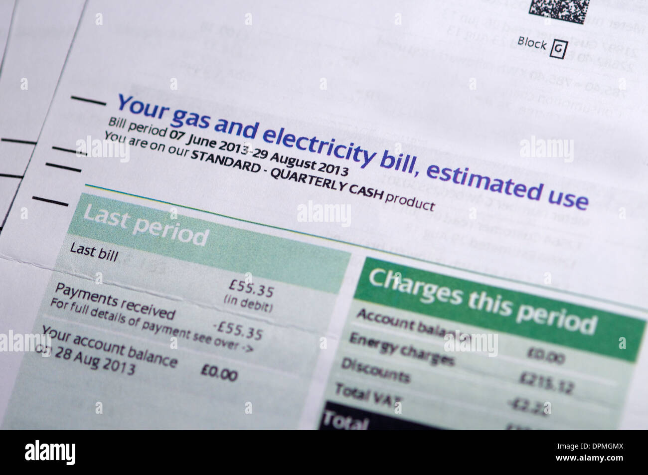 Combined gas and electricity estimated bill Stock Photo