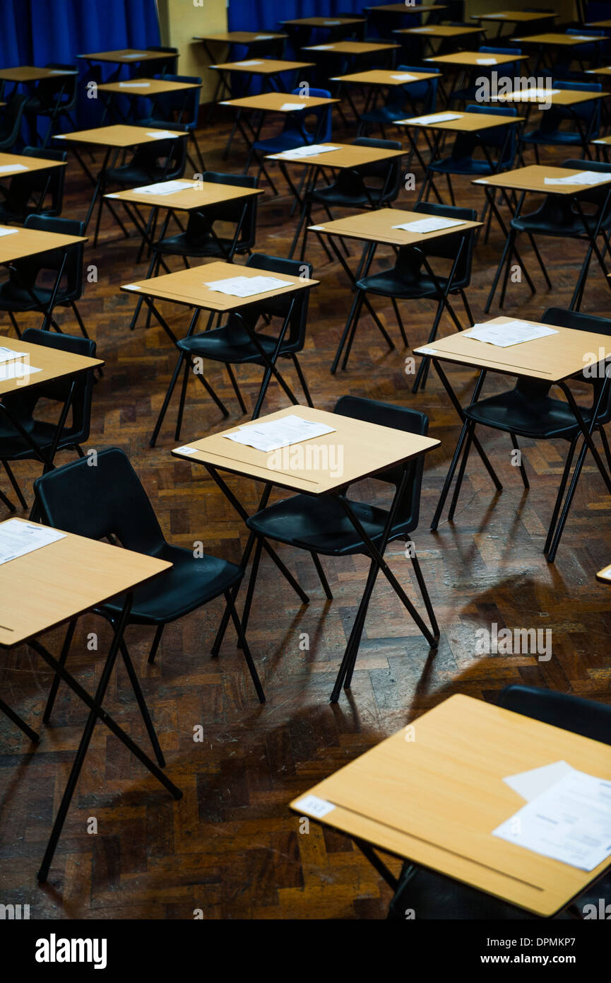 Rows of empty desks ready for Welsh GCSE school pupils to sit their ...