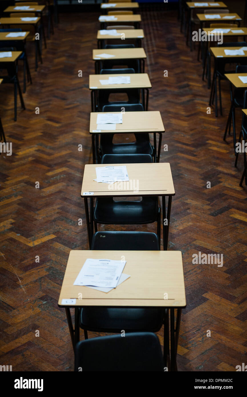 Rows of empty desks ready for Welsh GCSE school pupils to sit their ...
