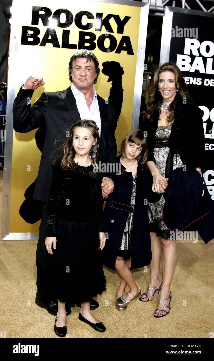Dec. 14, 2006 - Graumans Chinese, Hollywood, LOS ANGELES, USA - SYLVESTER STALLONE, JENNIFER FLAVIN, DAUGHTERS.ACTOR, WIFE & DAUGHTERS.K51081.WORLD PREMIERE OF ROCKY BALBOA AT GRAUMANS CHINESE THEATRE HOLLYWOOD , CA  12-13-2006.(Credit Image: © Globe Photos/ZUMAPRESS.com) Stock Photo