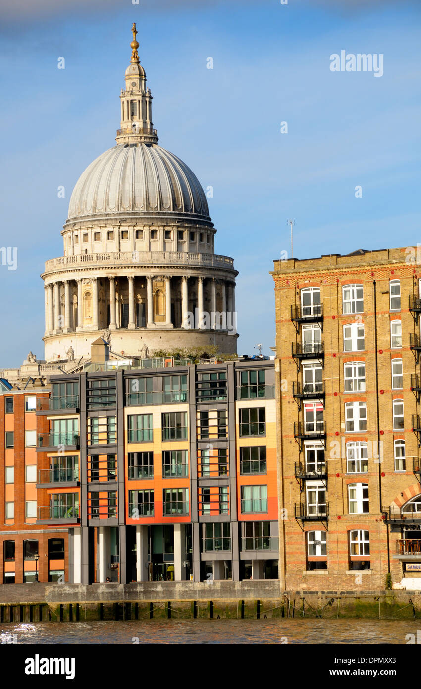 London, England, UK. St Paul's Cathedral, Sir John Lyon House (foreground, left) and Globe View apartments (right) Stock Photo