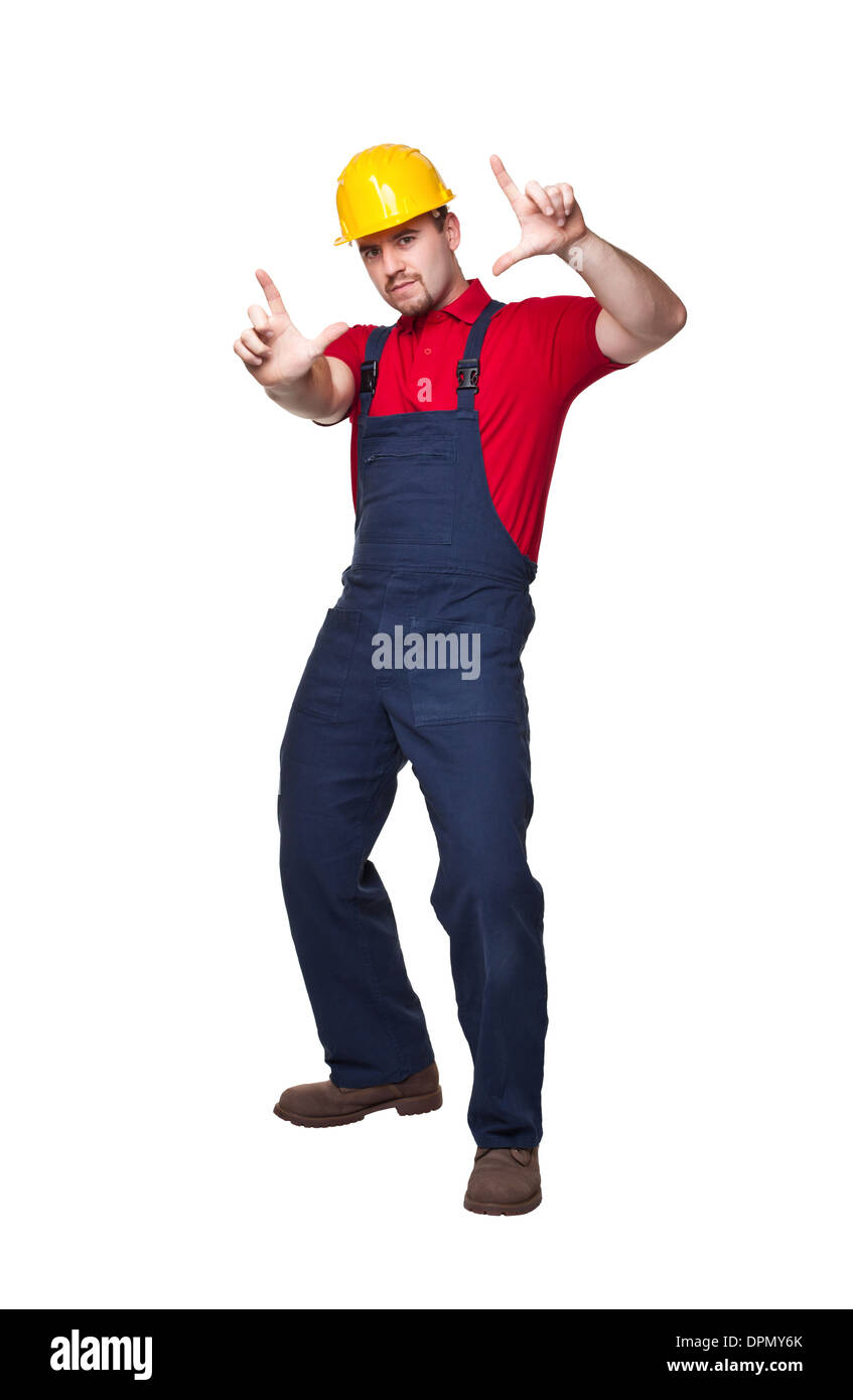 portrait of handyman on white background Stock Photo