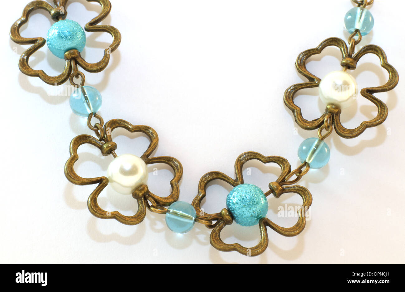 Hand made necklace on a white background Stock Photo