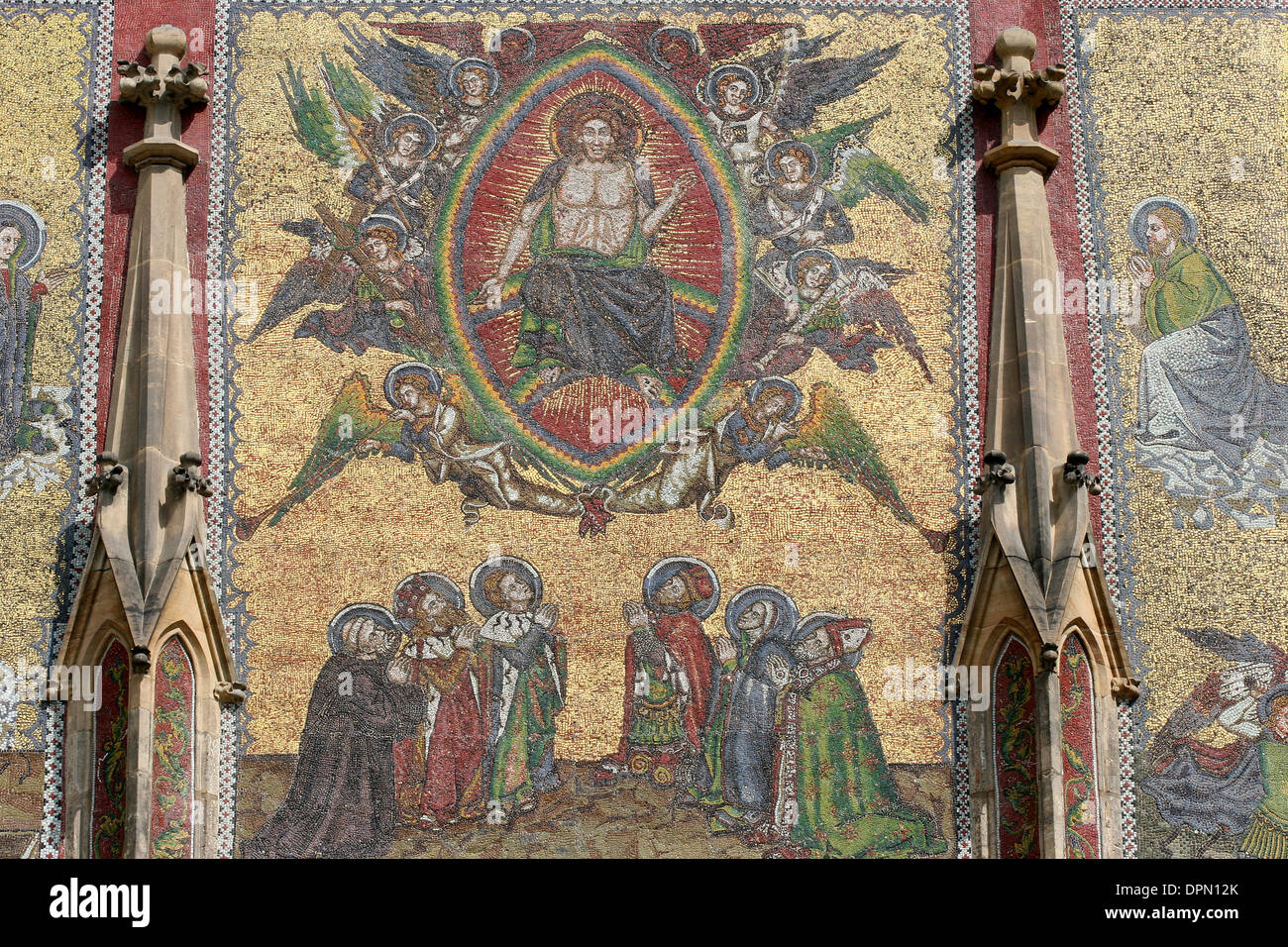 Czech Republic. Prague. St. Vitus Cathedral. The Golden Gate. Mosaic of the Last Judgement (1372), by Niccoletto Semitecolo. Stock Photo