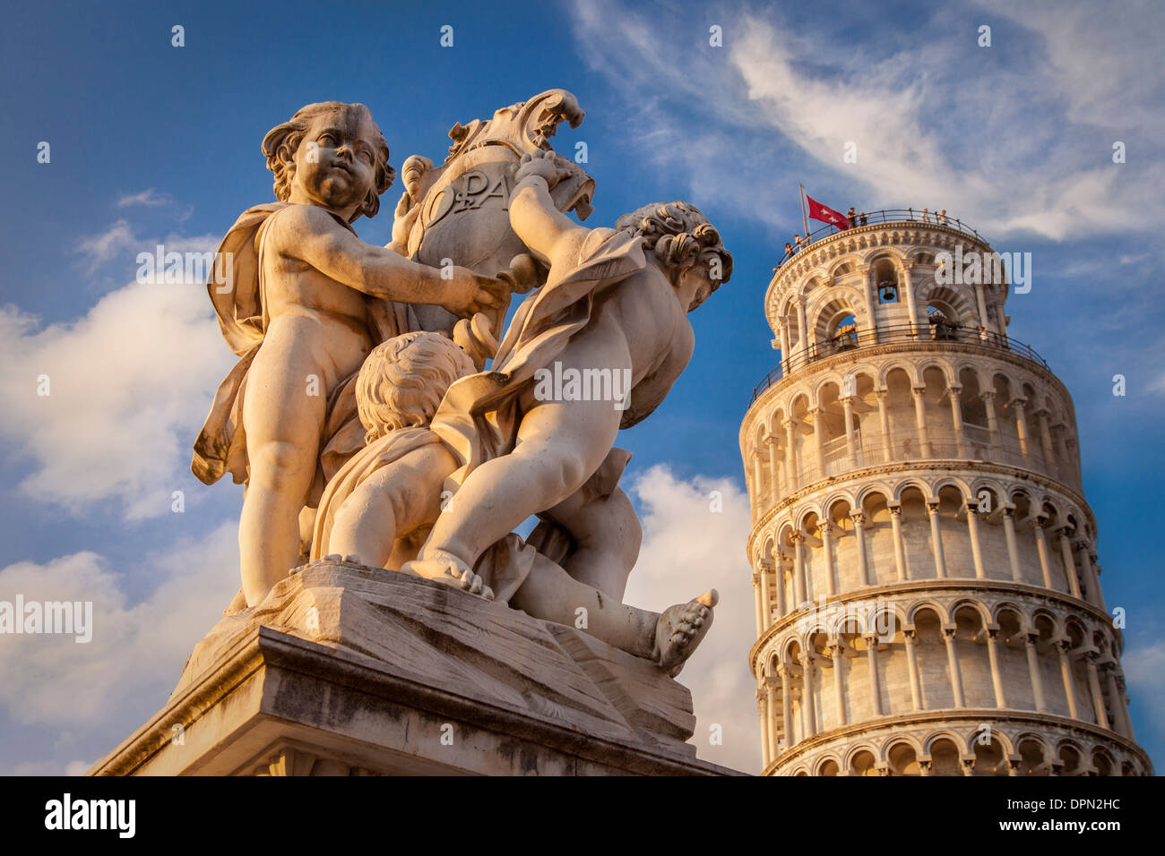 Cherubs below Pisa's Leaning tower, Tuscany, Italy Stock Photo
