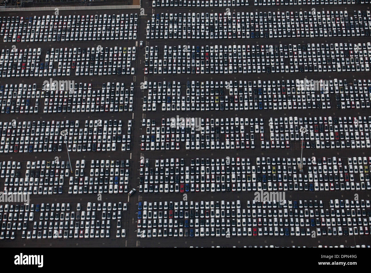 Cars in Avonmouth as viewed from the air. 9th January 2014. Stock Photo