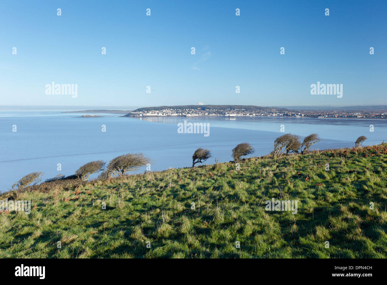 View from Brean Down over Weston Bay towards Weston-super-Mare. Somerset. England. UK. Stock Photo