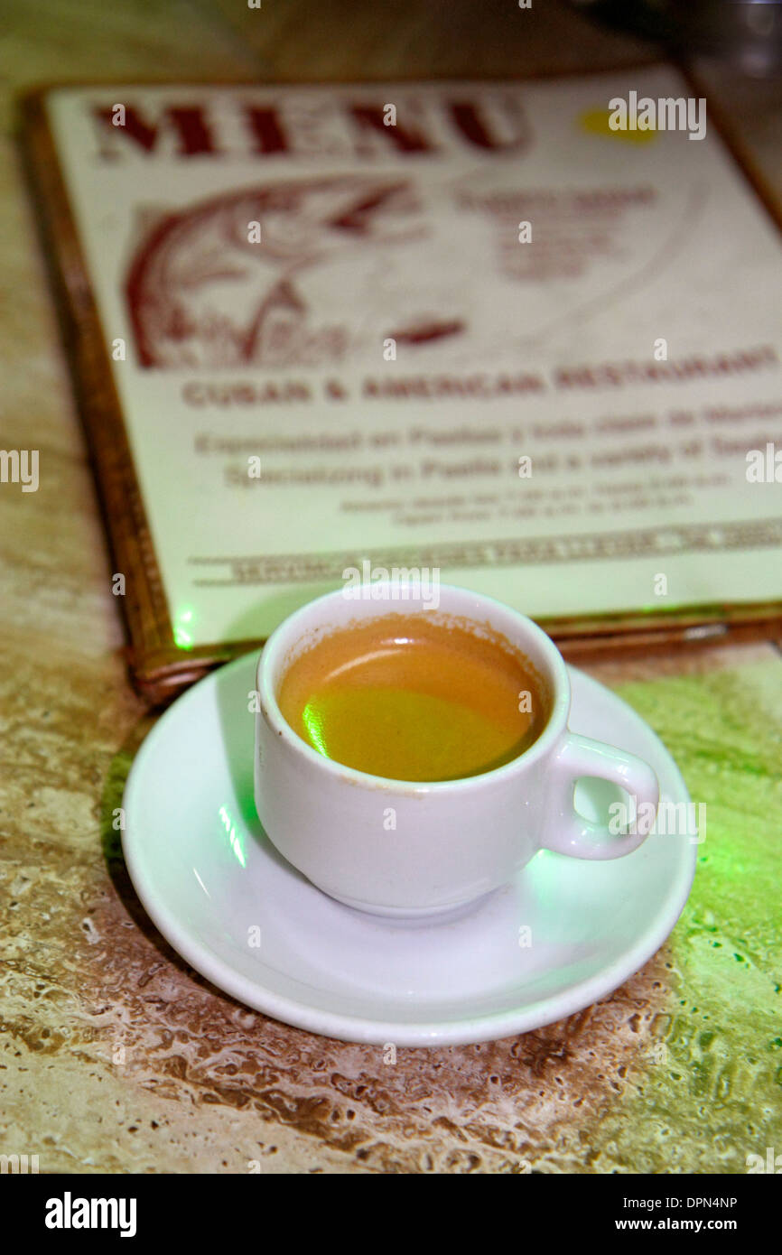 Miami Beach Florida,Collins Avenue,Puerto Sagua,restaurant restaurants food dining cafe cafes,cafe Cubano,menu,cup,saucer,FL131231191 Stock Photo