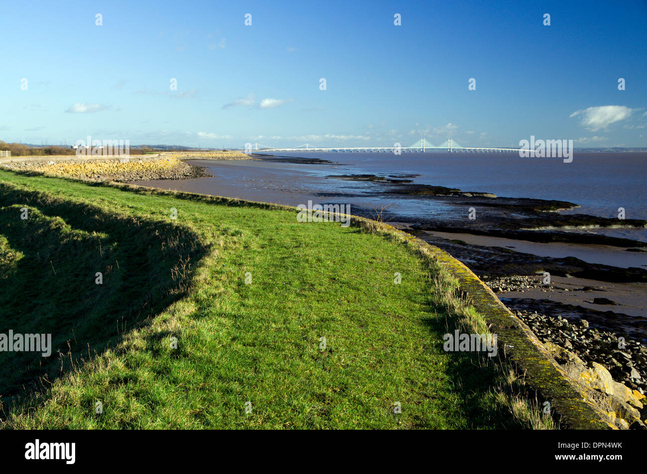 Second Severn Crossing and saltmarsh, Caldicot, Monmouthsire, South Wales. Stock Photo