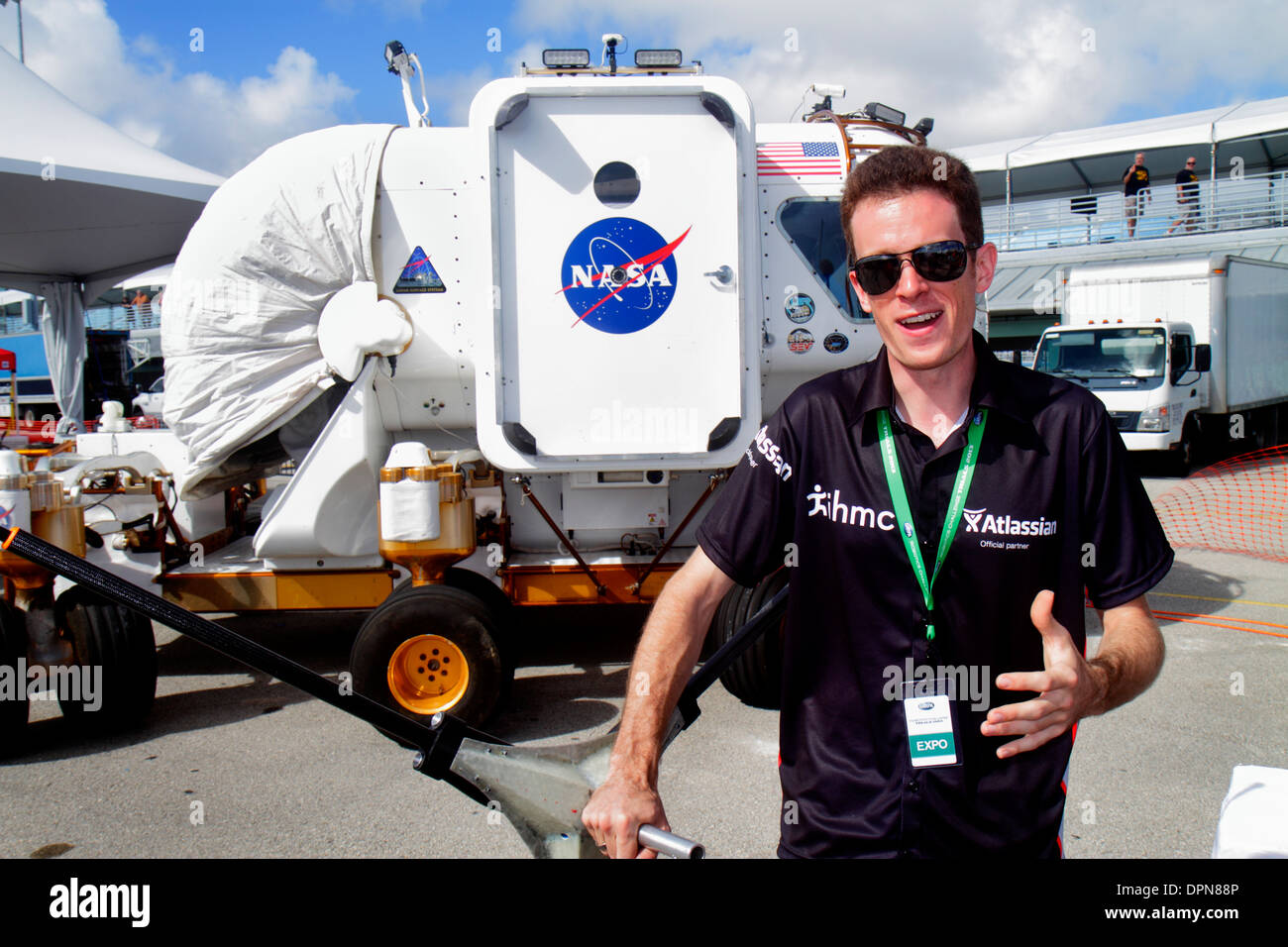 Miami Florida,Homestead,Speedway,DARPA Robotics Challenge Trials,remote controlled,robot,robots,Atlassian,representative salesman saleswoman,engineer, Stock Photo