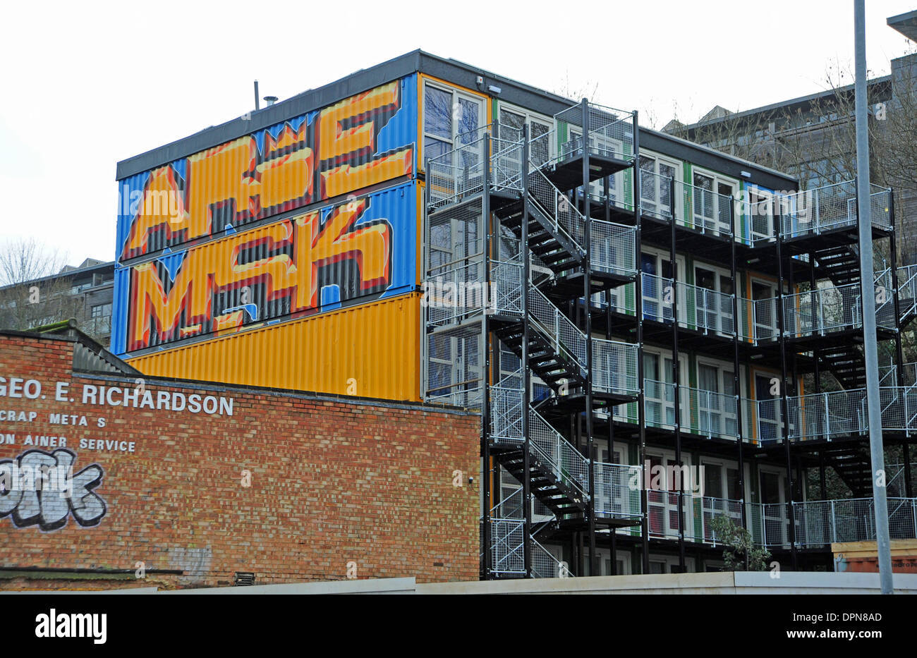 Converted transport shipping containers made into housing for the homeless in Brighton UK A