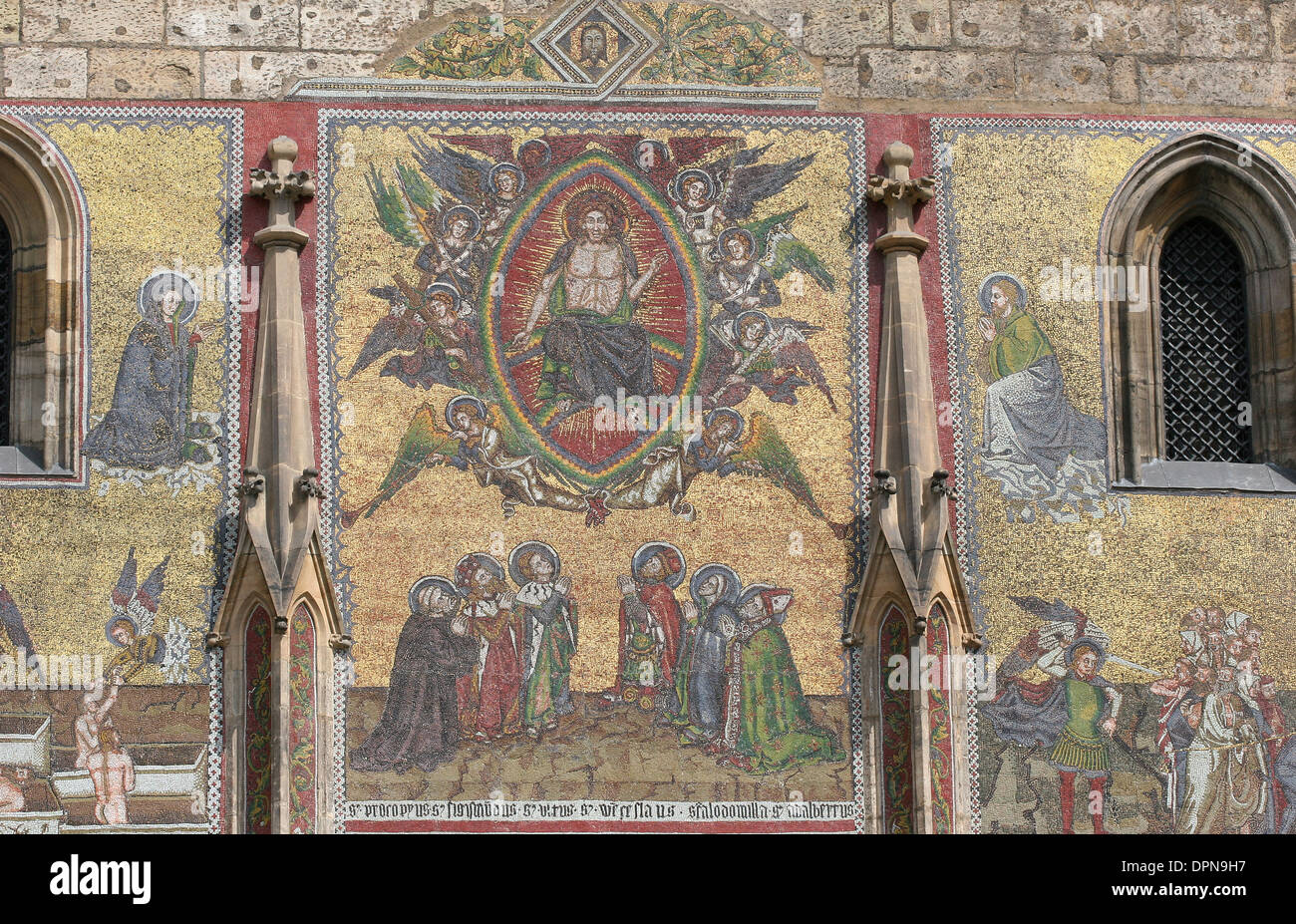 Czech Republic. Prague. St. Vitus Cathedral. The Golden Gate. Mosaic of the Last Judgement (1372), by Niccoletto Semitecolo. Stock Photo