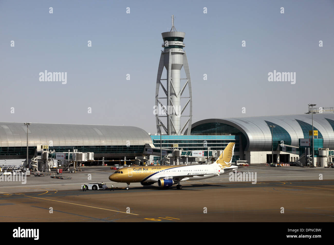 Gulf Air airplane at the Dubai Airport. United Arab Emirates Stock Photo