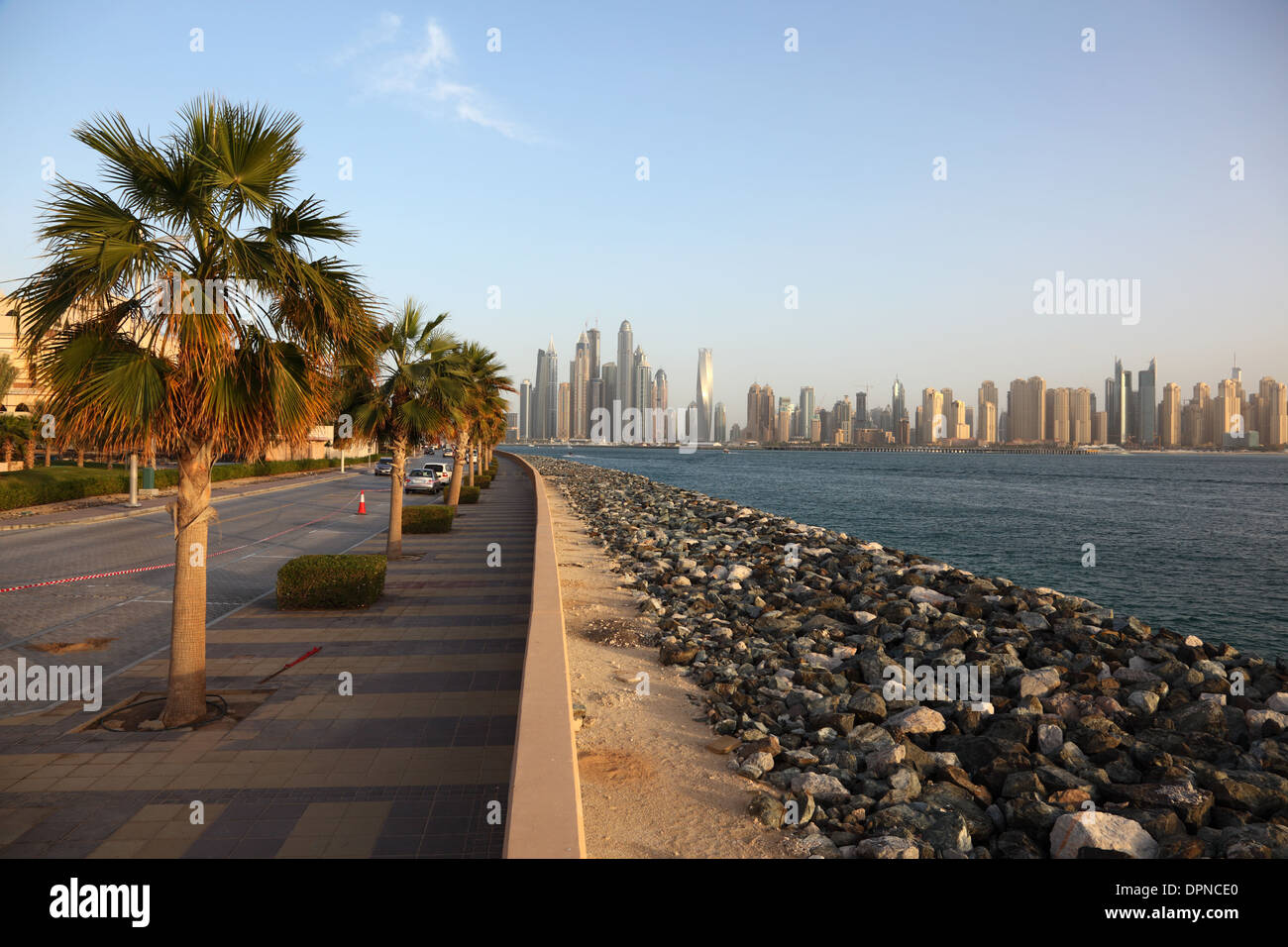 Waterfront promenade on the Palm Jumeirah. United Arab Emirates Stock Photo