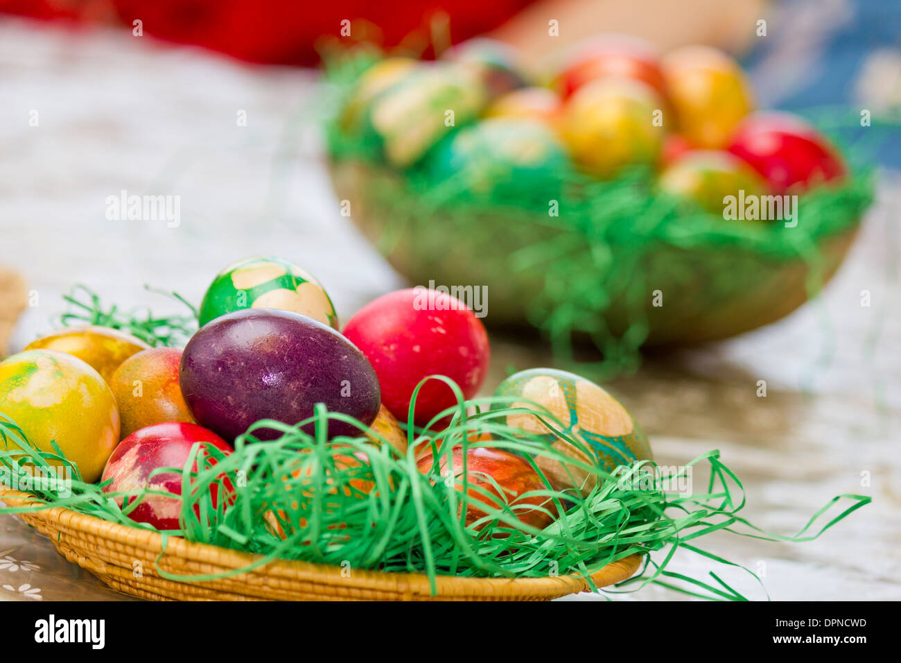 Easter eggs in various colors Stock Photo
