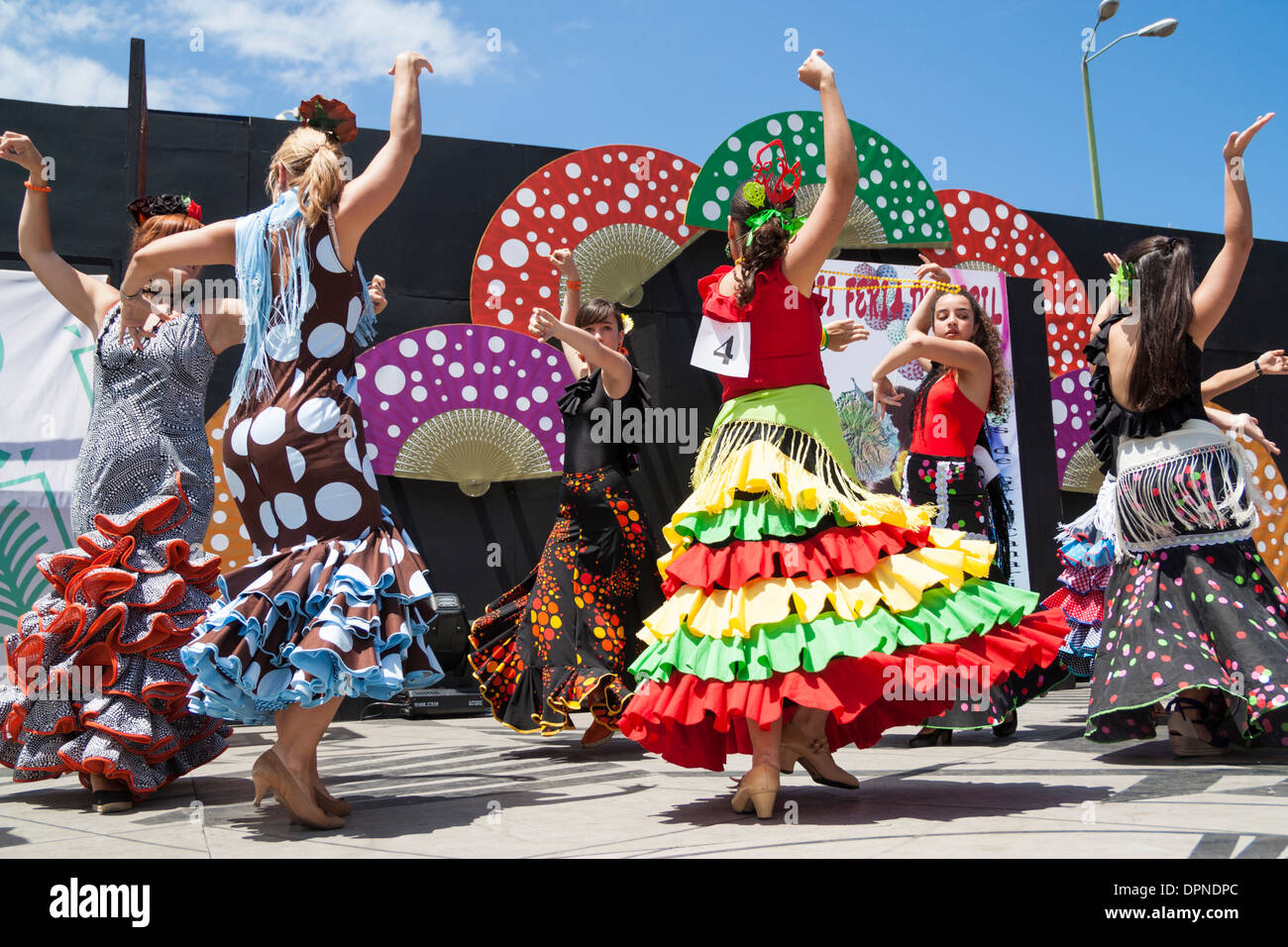 Flamenco dancers at Feria de Abril Flamenco weekend in Las Palmas, Gran Canaria, Canary islands, Spain Stock Photo
