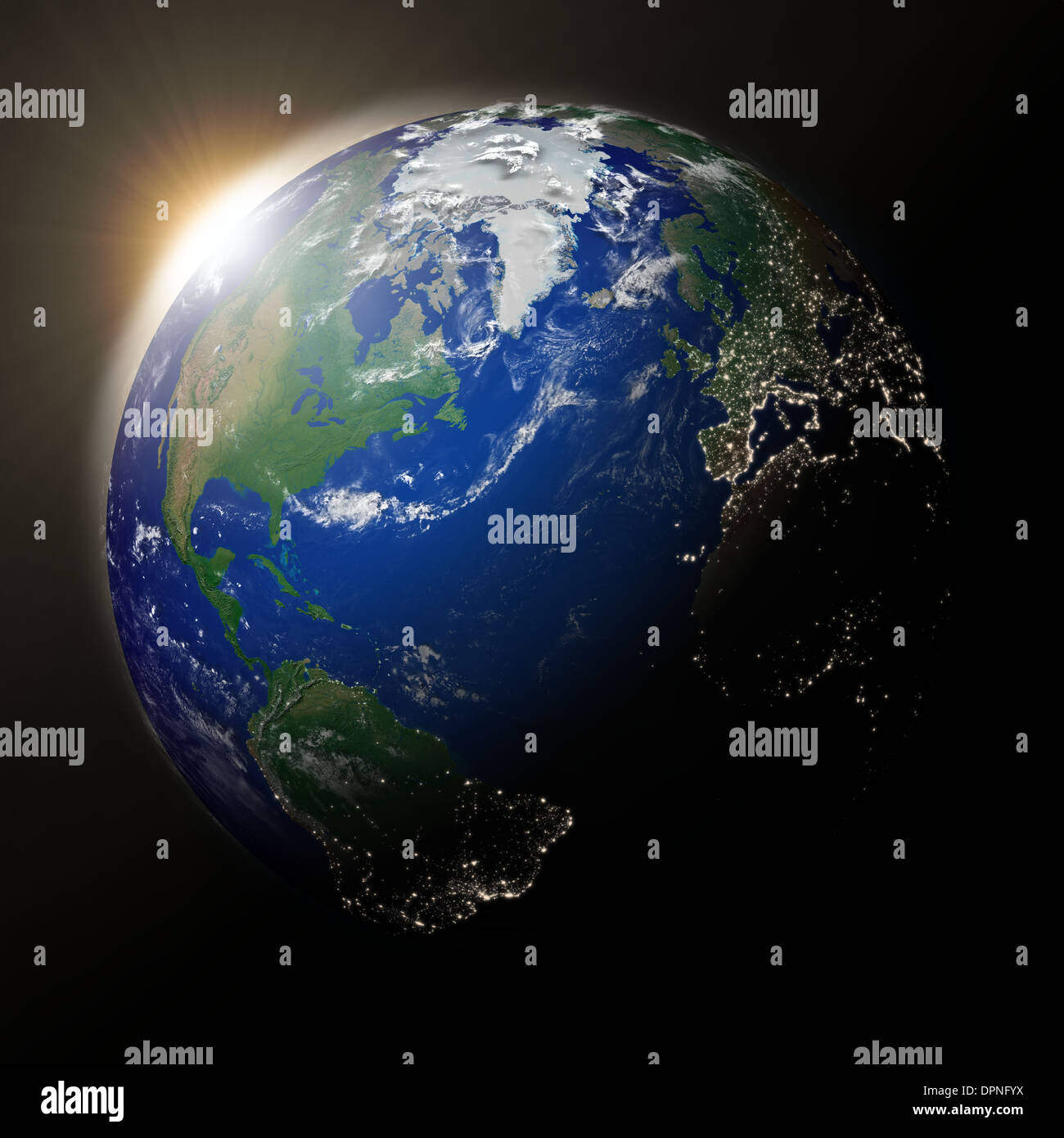 Sunset over North America on blue planet Earth. High detail planet ...