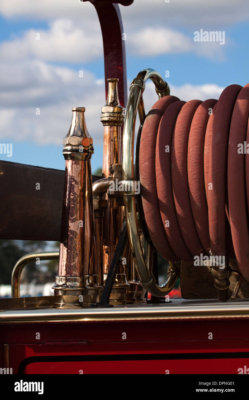 Old fire fighting equipment on an old fire engine Stock Photo Alamy