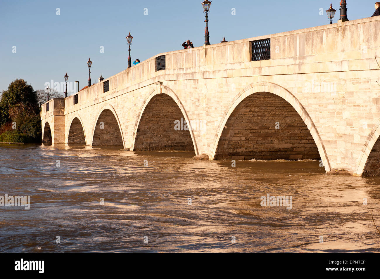 Chertsey Bridge with a flooded River Thames Chertsey Surrey England UK