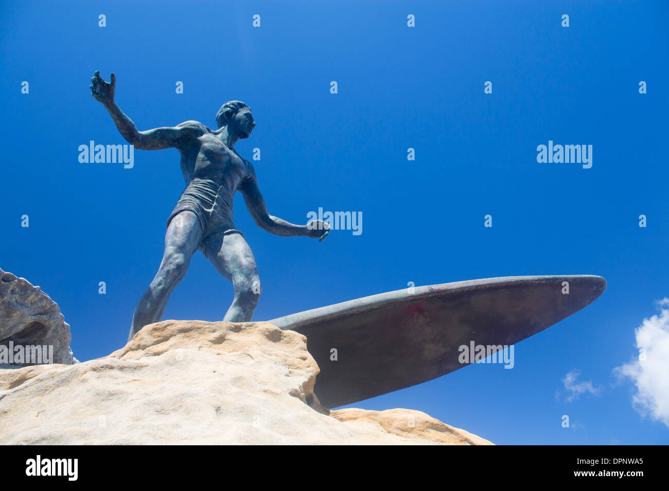 Statue of surfer Duke Kahanamoku who is credited with introducing surfing to Australia Freshwater Sydney NSW Australia Stock Photo